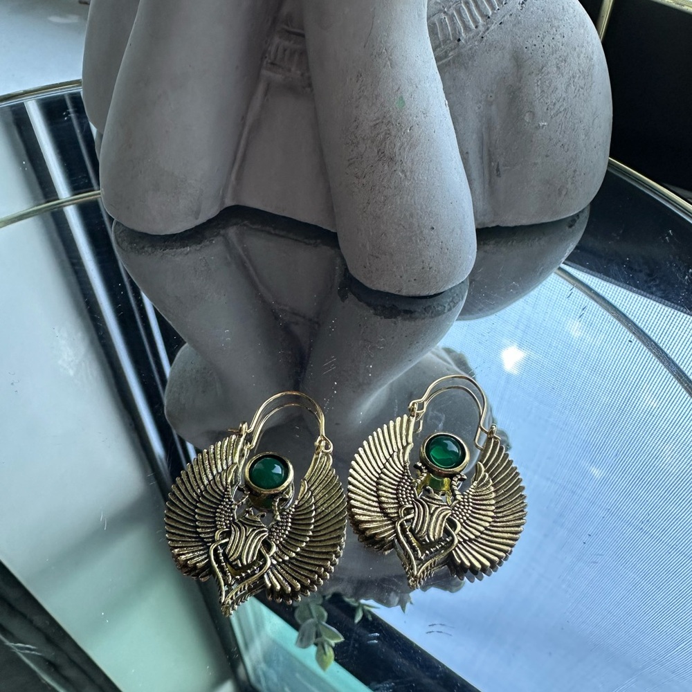 Elegant Gold and Green Earrings